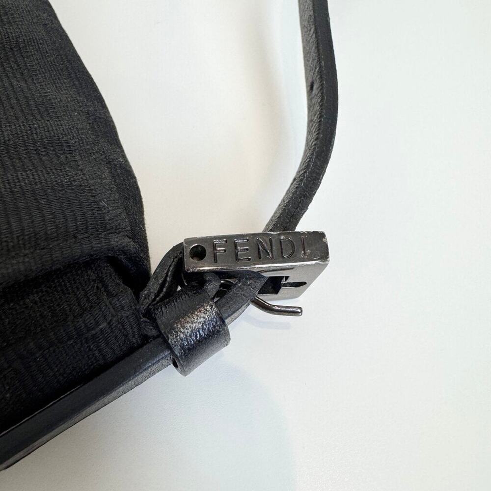 FENDI Black Zucca Monogram Mini Baguette Bag Gunmetal FF Logo Hardware Handbag - Picture 4 of 12